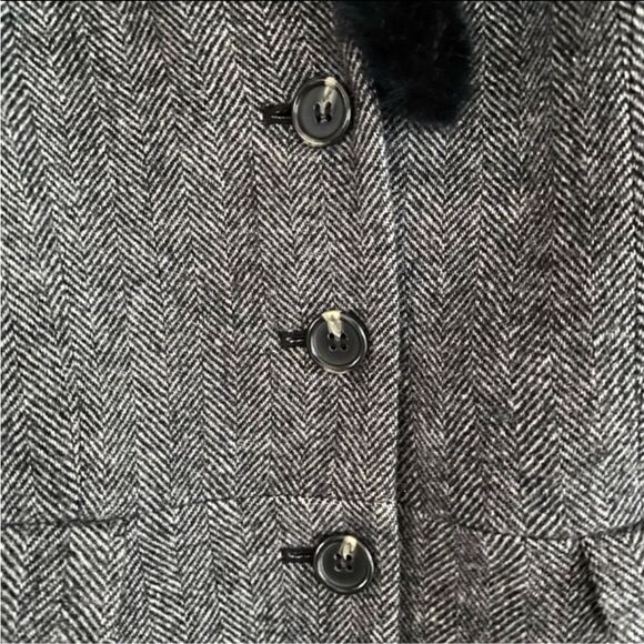 TALBOTS ABERDEEN SHETLAND WOOL  HERRINGBONE TAILORED BLAZER FAUX FUR TRIM SZ 8 - Picture 11 of 15